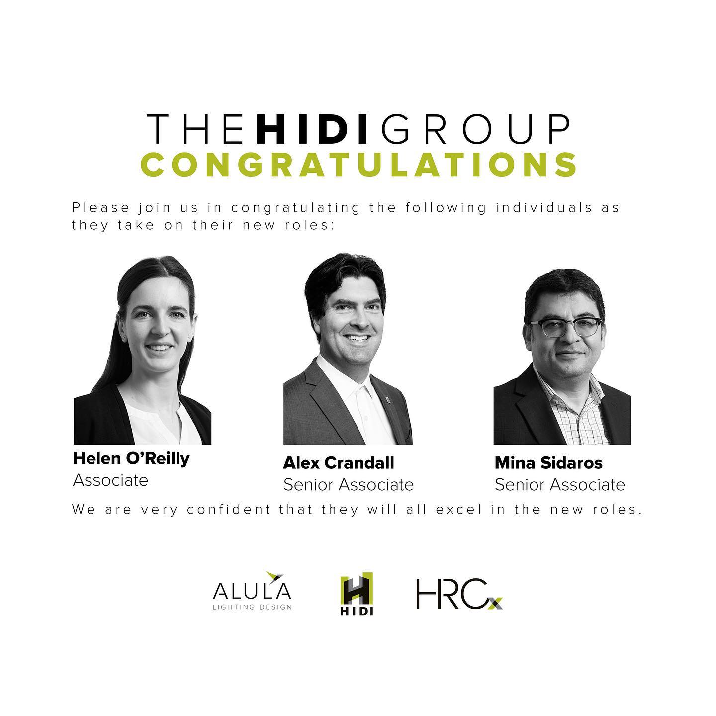 Please join us in congratulating  Helen O’Reilly, Alex Crandall, and Mina Sidaros as they take on their new roles within @thehidigroup. We are very confident that they will all excel in the new roles. #thg #engineeringtomorrow #congratulations